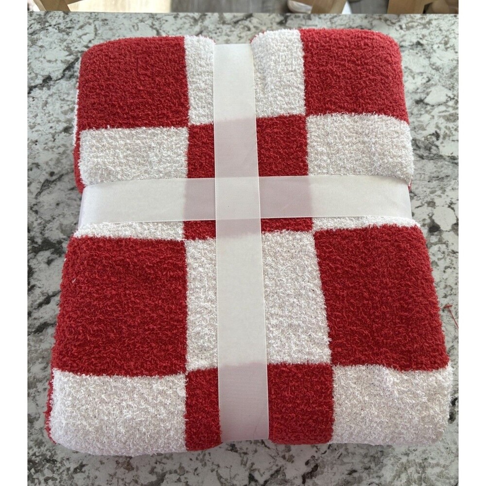 Checkered Blanket, Ultra Soft Red & White Checkered Throw Blanket, Valentines - Picture 2 of 4